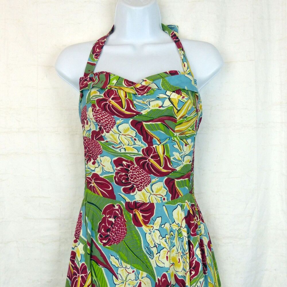 Trashy Diva Trixie Dress Womens S Hawaiian Tropical Floral Halter Retro Pinup - Picture 4 of 13